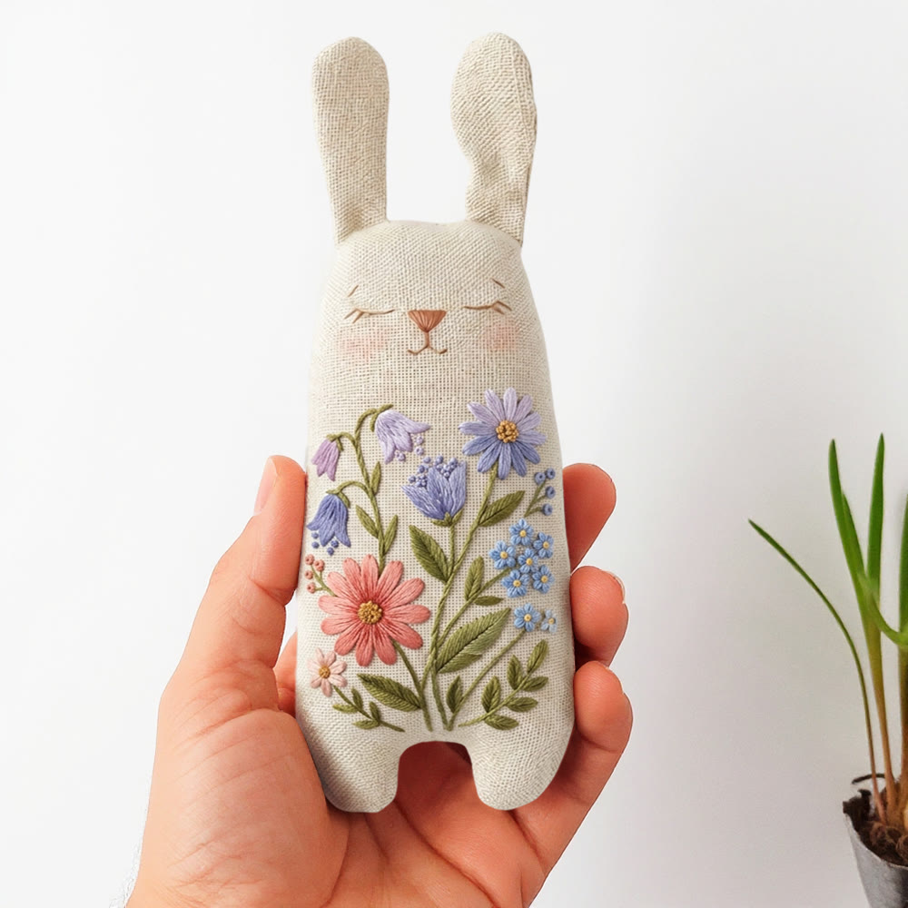 Rubbyoo Bunny Toy Embroidery Kiit - Blue And Purple Blooms | Beginner Sewing Kit | Handmade Stuffed Bunny Toy - image 4