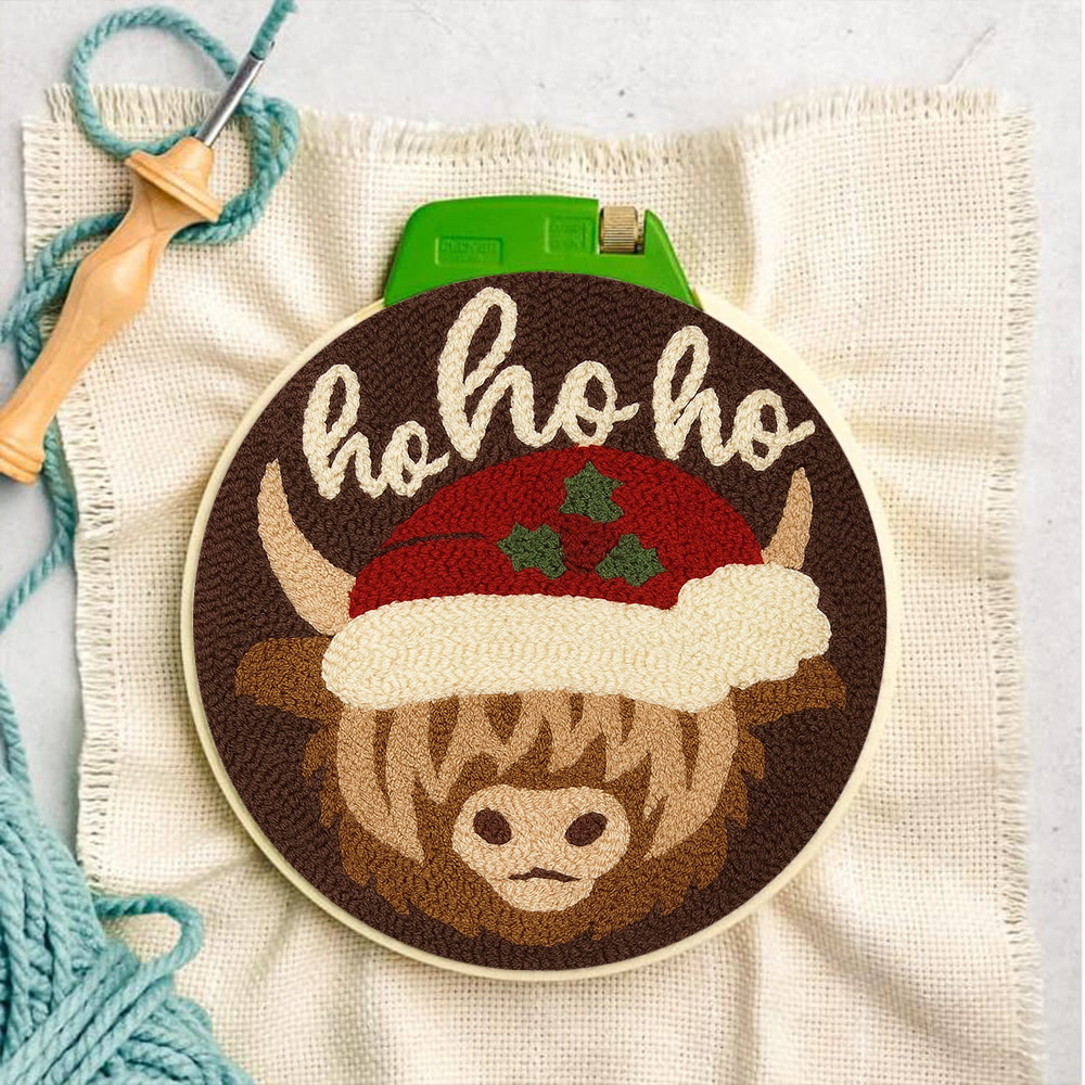 Christmas Highland Cow Punch Needle Kit - Diy Door Decor | Easy Handicraft For Adults - image 8