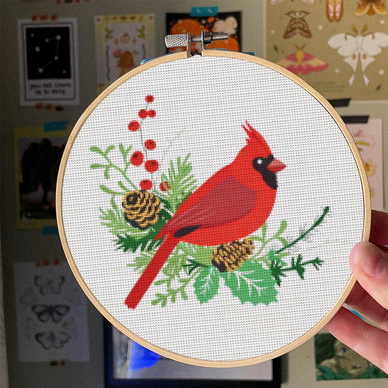  Cross Stitch Kit - Northern Cardinal | Floral Bird Stitch Art | Nice Handmade Decorative Craft  - image 4