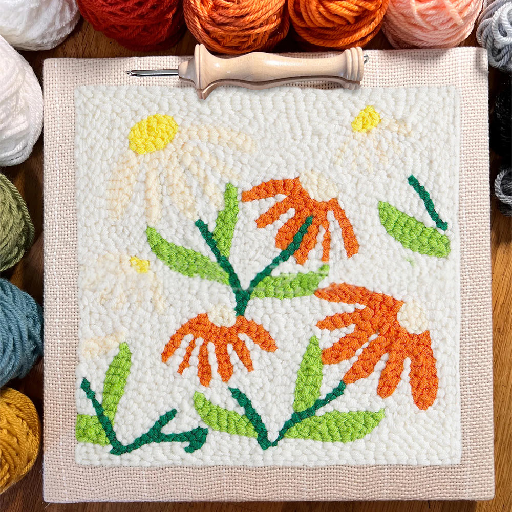 Little Flowers Square Punch Needle Kit - Diy Yarn Craft | Handmade Floral Ornament  - image 8