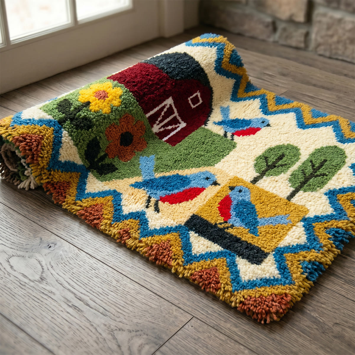 Rubbyoo Latch Hook Rug Kit - Red Barn And Bluebird | Housewarming Gift | Diy Craft Accent Rug For Room - image 8