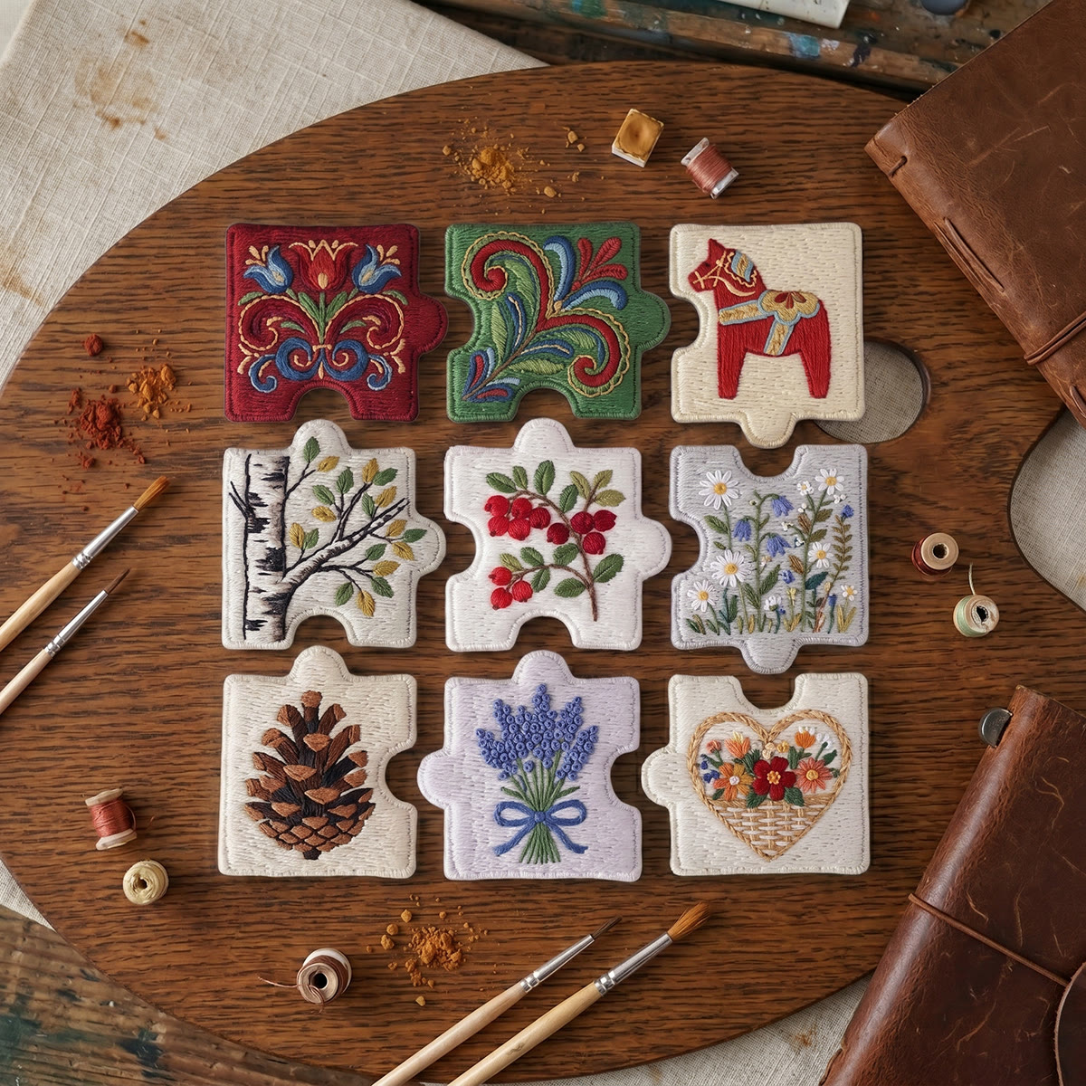 Rubbyoo Diy Magnet & Brooch Embroidery Puzzle Kit - Lavender Pinecone Wildflower Textile | Cozy Home Styling - image 6