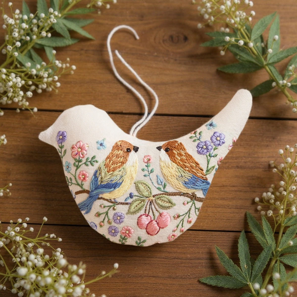 Rubbyoo Bird-shaped Embroidery Kit - Pair Of Birds With Berries | Unique Anniversary Gift For Her | Floral Home Decor - image 4