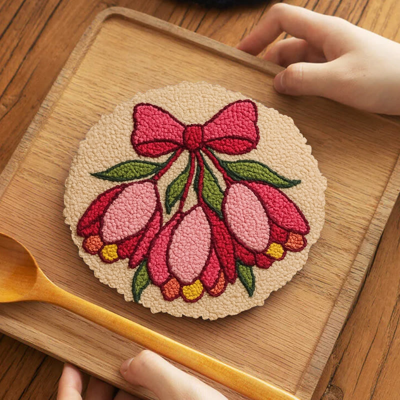 Floral Bow Punch Needle Kit - Personalized Needle Art | Nice Gift For Her  - 5 inch Coaster Kit - image 10