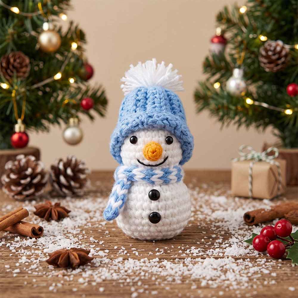 Rubbyoo Cute Crocheted Snowman - Handmade Christmas Crochet Ornament | Cozy Holiday Keychain Gift  - Blue - image 6