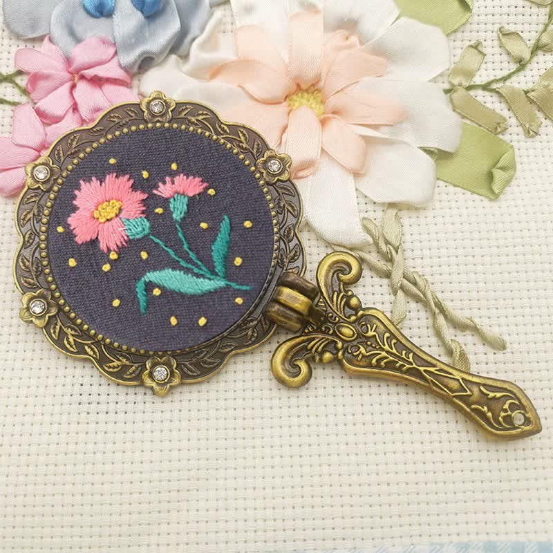 Needle kit Handheld Mirror | Floral Embroidered Compact Mirror | Great gift for your loved one - F - image 12