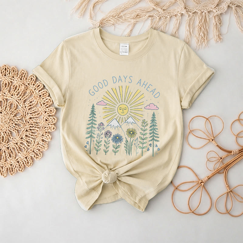 Rubbyoo “Good Days Ahead" Graphic Tee  - Suitable For Matching With Jeans | Trendy Celestial Crewneck Top - Beige - 2XL - image 13