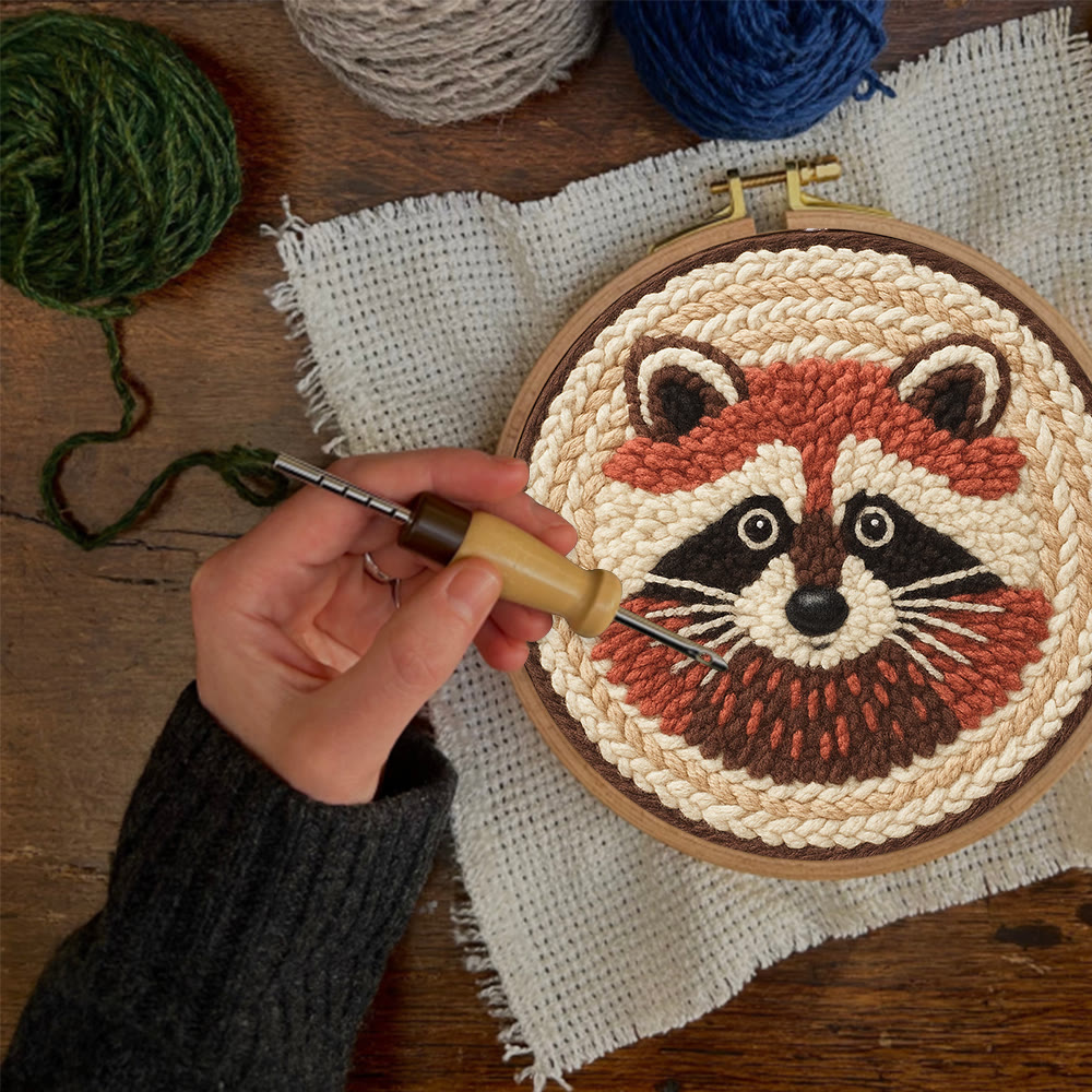 Cheerful Raccoon Face Punch Needle Kit – Whimsical Handcraft Project | Delightful Tabletop Trinket - image 9