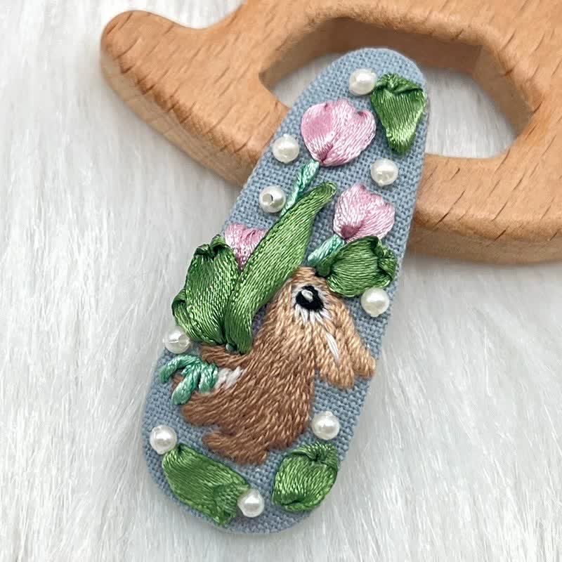 Embroidered hair clip DIY handmade material bag hair accessory headpiece - image 16