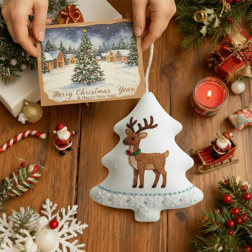 Rubbyoo Tree-shaped Embroidery Kit - Cute Elk | Handmade Animal Craft | Nice Birthday Gift - image 4