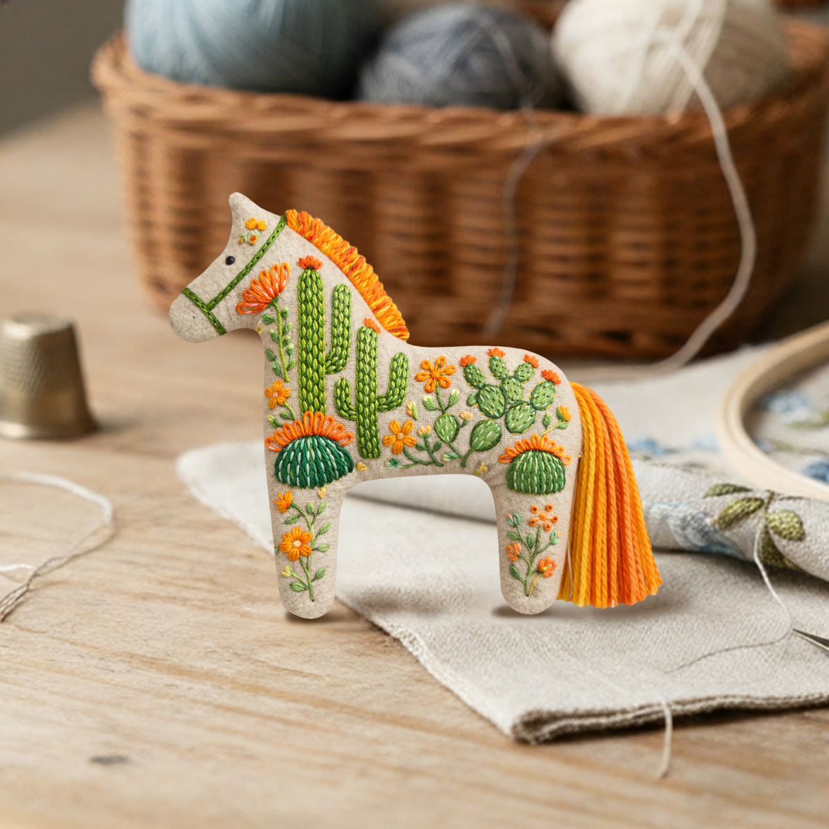 Rubbyoo Dala Horse Embroidery Kit - Cactus And Prickly Pear | Unique Gift For Plant Lovers | Boho Bag Charm - image 3