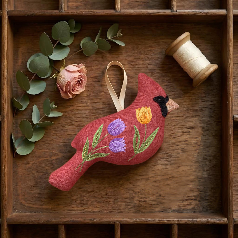 Rubbyoo Cardinal Embroidery Kit - Vivid Flowers | Stuffed Bird Toy | Personalized Craft For Mom  - image 7