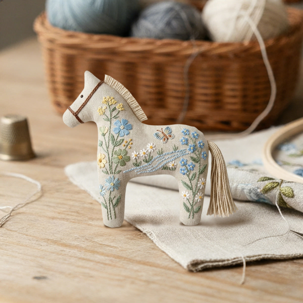 Rubbyoo Dala Horse Embroidery Kit - Butterfly And Stream Pattern | Mother's Day Keepsake | Unique Bag Pendant - image 4