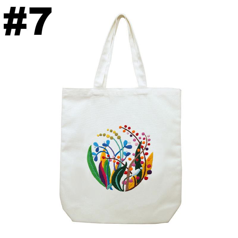 Embroidery Beige And White Canvas Tote Bag Kits | Beginner Flower Crafts | Eco-friendly Shoulder Bag | Christmas Gift - #7 - image 8