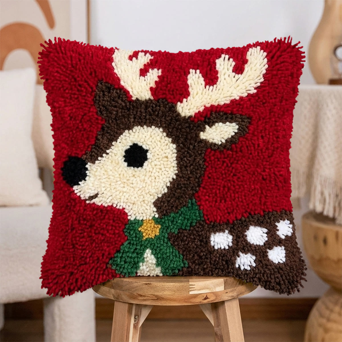 Rubbyoo Latch Hook Pillow Kit - Christmas Deer | Square Cushion Cover | Holiday Accent Gift  - image 3