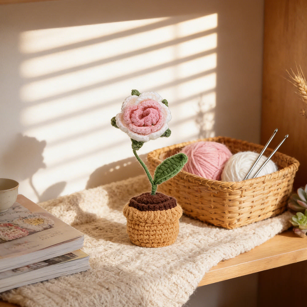 Flower Pot Serie Crochet - Unique Valentines Present | Charming Desk Ornament - Roses - image 5