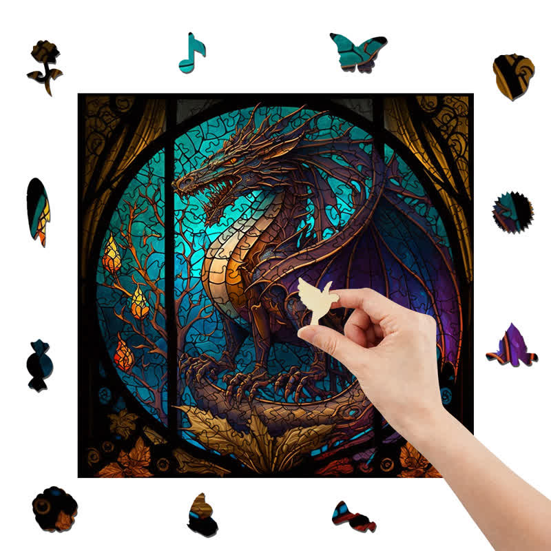 Rubbyoo Dragon Stained -2 Wooden Jigsaw Puzzle