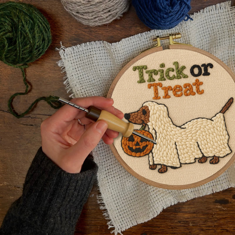 Trick Dog Punch Needle Kit - Creative Ghost Craft | Spooky Halloween Decoration - image 6