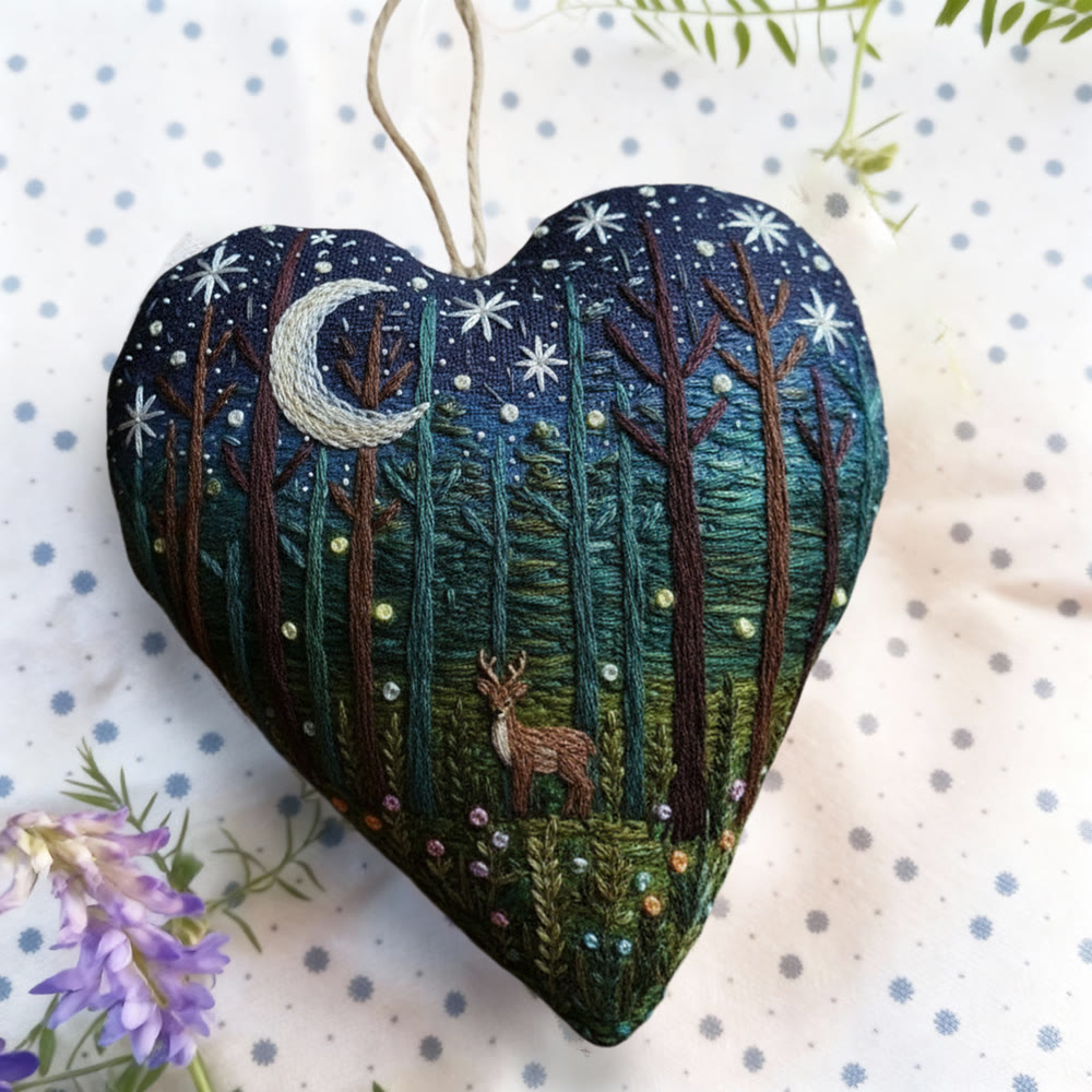 Rubbyoo Heart Embroidery Kit - Starry Forest and Deer | Relaxing Handwork | Magical Home Accent - image 9