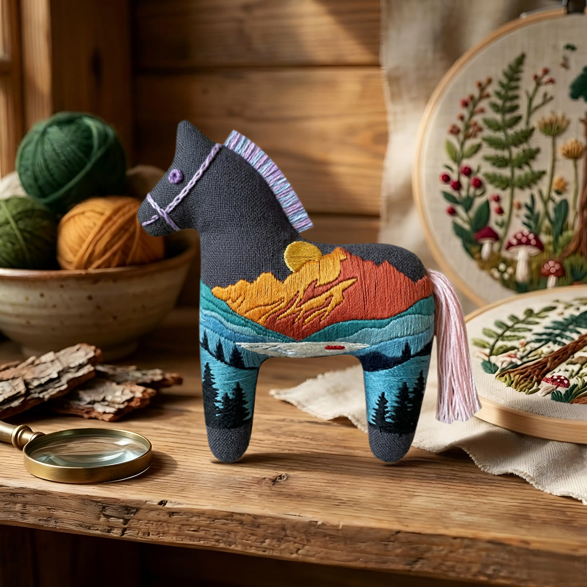 Rubbyoo Dala Horse Embroidery Kit - Sunlit Golden Mountain | Landscape Handmade Craft | Perfect Hanging Gift - image 4