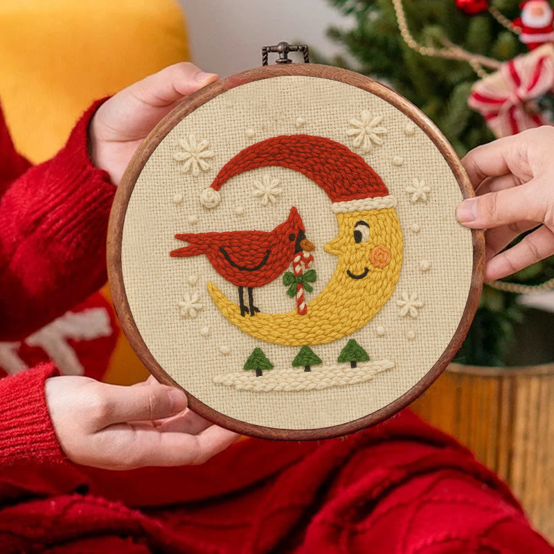Christmas Night Punch Needle Kit - Adorable Cardinal Handicraft | Diy Wall Hanging Ornament - image 9