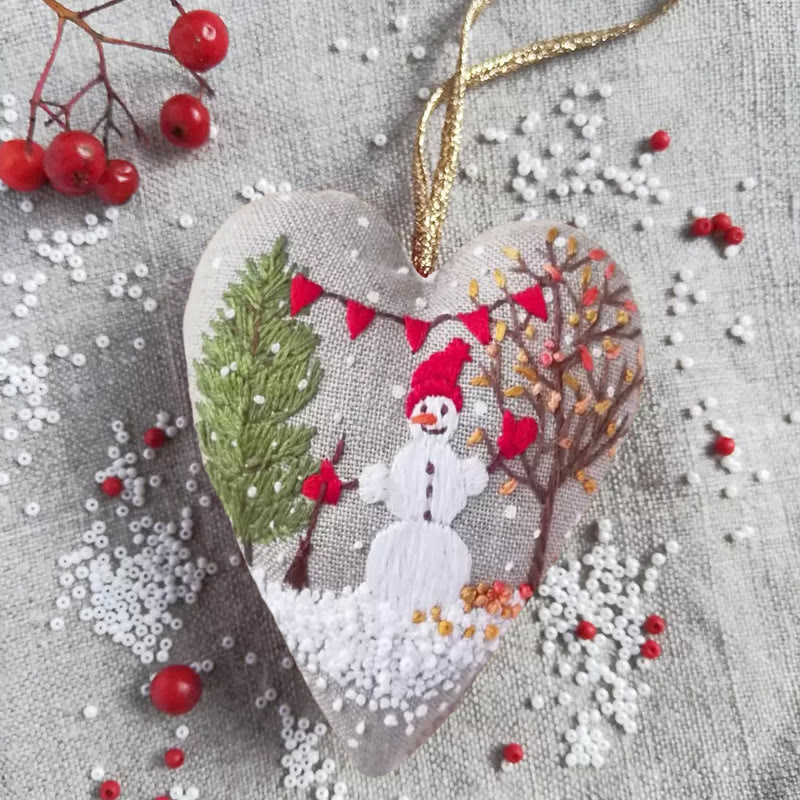 Rubbyoo Heart Embroidery Kit - Making Snowman | Unique Winter Craft | Christmas Hanging Decoration - image 3