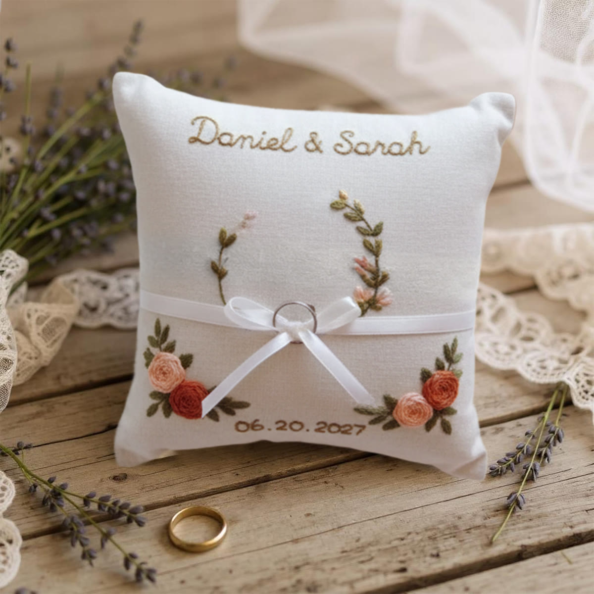 Rubbyoo Personalized Ring Bearer Pillow Embroidery Kit - Dual Rose Sprig Ribbon | New Crafter-friendly | Anniversary Gifts - image 6