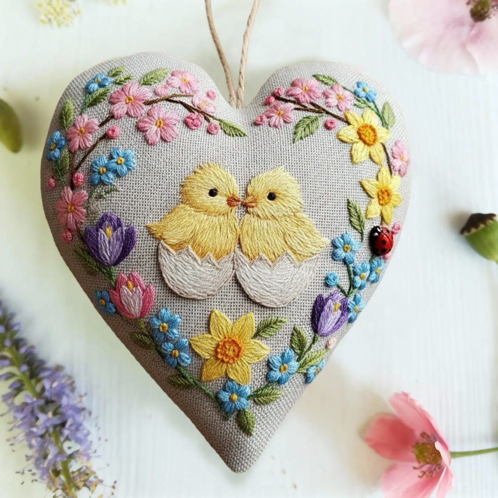 Rubbyoo Heart Embroidery Kit - Hatching Chicks And Spring Floral | Cheerful Craft | Heartwarming Festival Present - image 6
