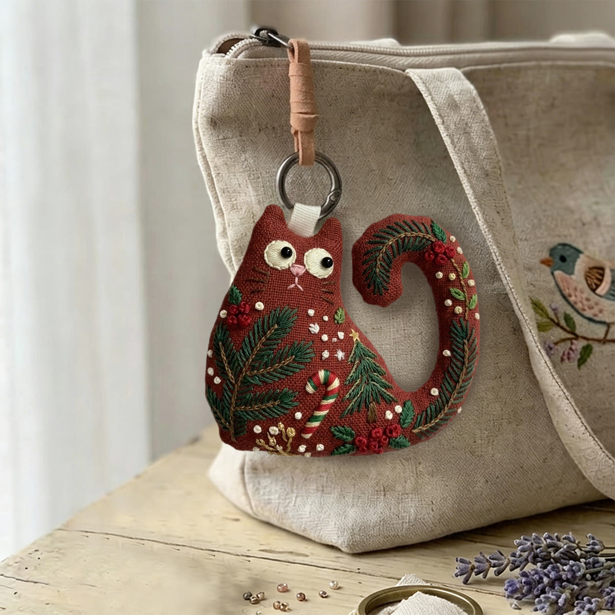 Rubbyoo Cat Embroidery Kit - Christmas Tree And Pine | Cute Gift For Her | Holiday Party Favor - image 6