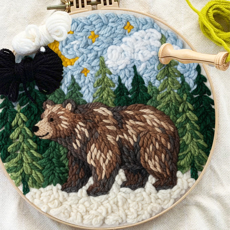 Moonlit Forest Brown Bear Punch Needle Kit - Easy DIY Project | Nature Themed Home Display Item - image 10