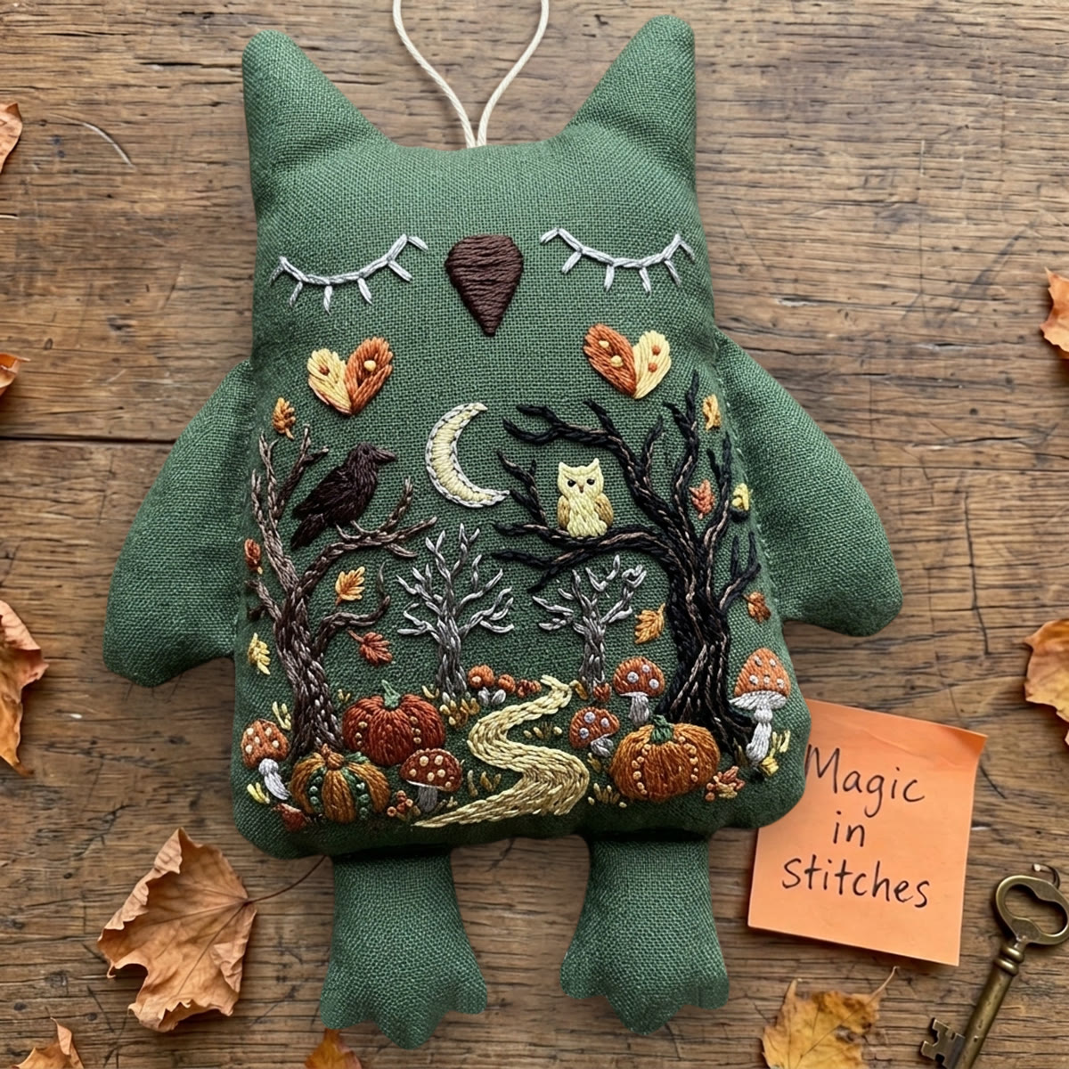Rubbyoo Owl Embroidery Kit -  Mysterious Pumpkin Woodland | Diy Whimsical Halloween Home Accent | Spooky Forest Night Craft - image 7