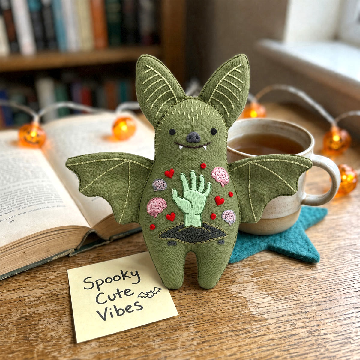 Rubbyoo Bat Embroidery Kit - Spooky Zombie Hand | Halloween Gothic Horror Decor | Dark Academia Diy Craft - image 6