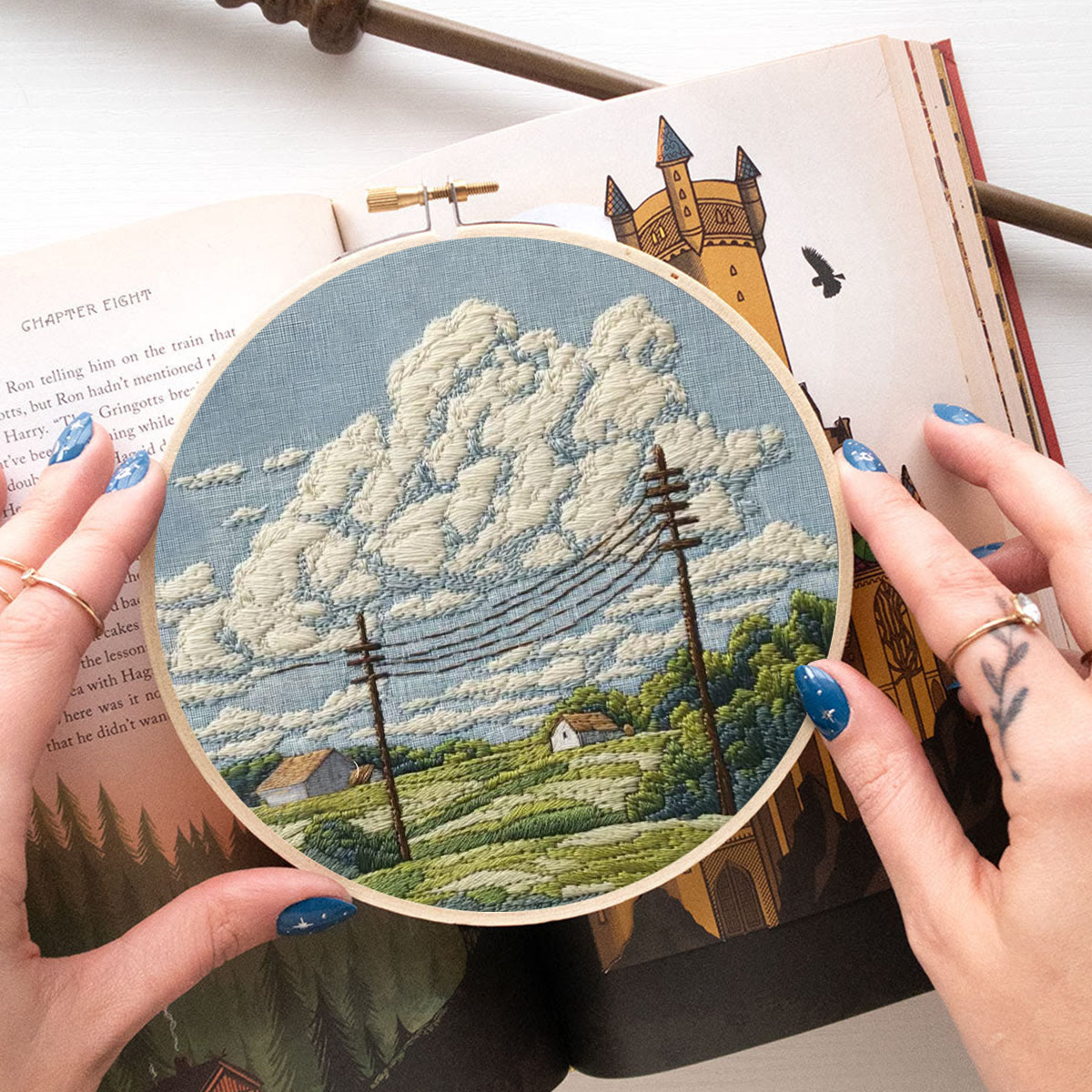 Rubbyoo Embroidery Kit - Rural Cloudscape Scene | Fresh Indoor Hanging Decor | Ideal Gifting Choice - image 7
