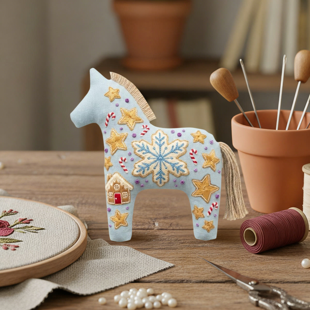 Rubbyoo Dala Horse Embroidery Kit - Large Snowflake | Holiday Gift For Her | Whimsical Bag Charm - image 6