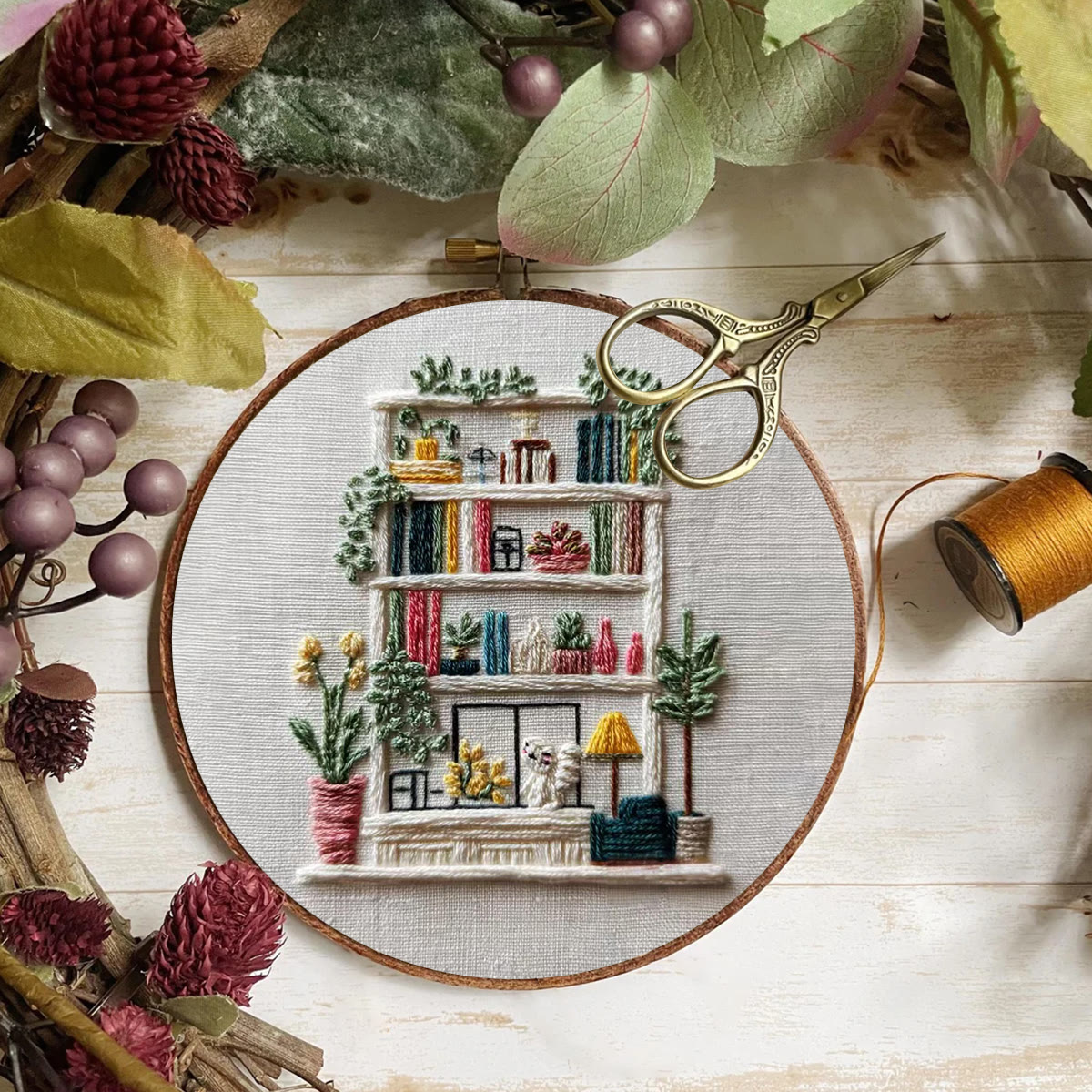Rubbyoo Embroidery Kit - Bookshelf | Diy Decoration For Book Lover | Handmade Hoop Art  - image 11