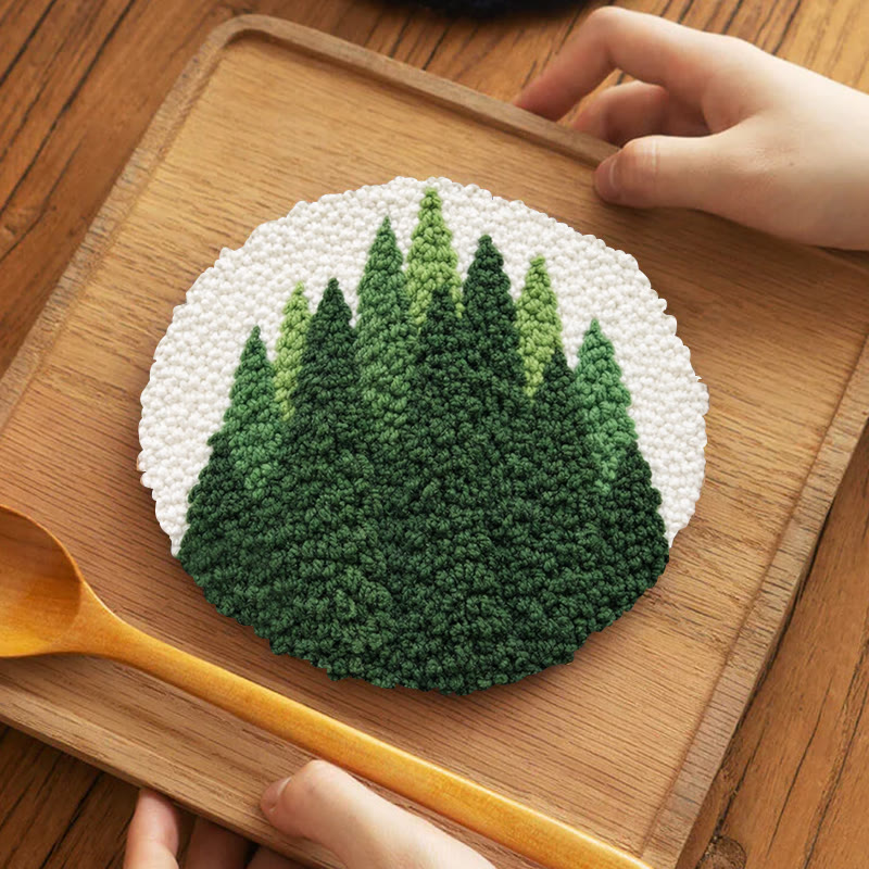 Evergreen Pine Forest Punch Needle Kit - Easy Craft Activity | Natural Home Accent - 5 inch Coaster Kit - image 4