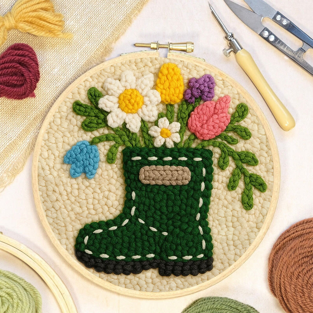 Colorful Garden Boot Floral Punch Needle Kit – Delicate Novice-ready Handcraft | Cozy Indoor Home Accent Piece - image 7