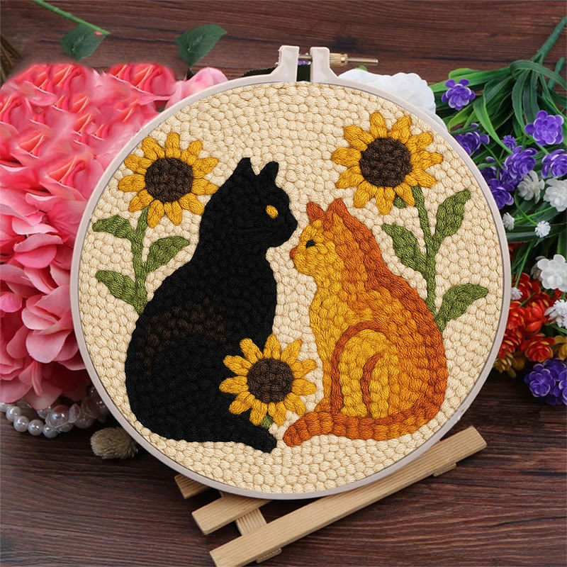 Sunflower Cats Punch Needle Kit - Lovely Animal Yarn Craft  | Diy Room Decor  - image 4