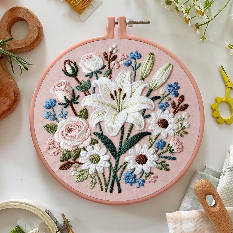 Rubbyoo Embroidery Kit - Lily Rose Floral Medley | Floral Embroidery | Giftworthy Elegant Wall Accent - image 5