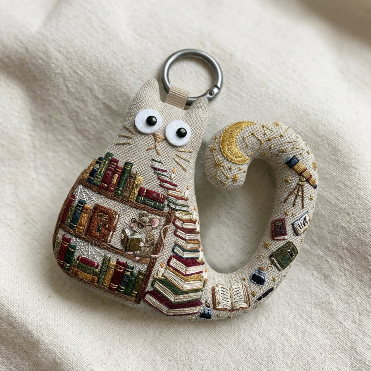 Rubbyoo Cat Embroidery Kit - Miniature Bookshelf | Unique Handmade Gift | Backpack Accessory - image 6