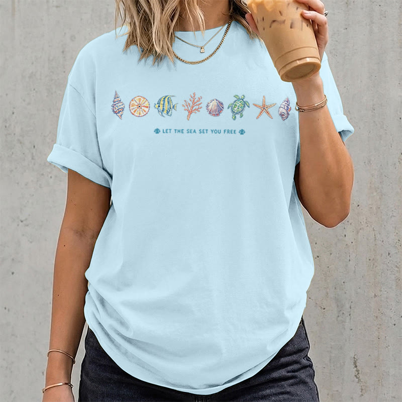 Rubbyoo Beach Day Graphic Tee  - Cartoon Coastal Sketch | Eye-Catching Summer Vacation Look - image 14