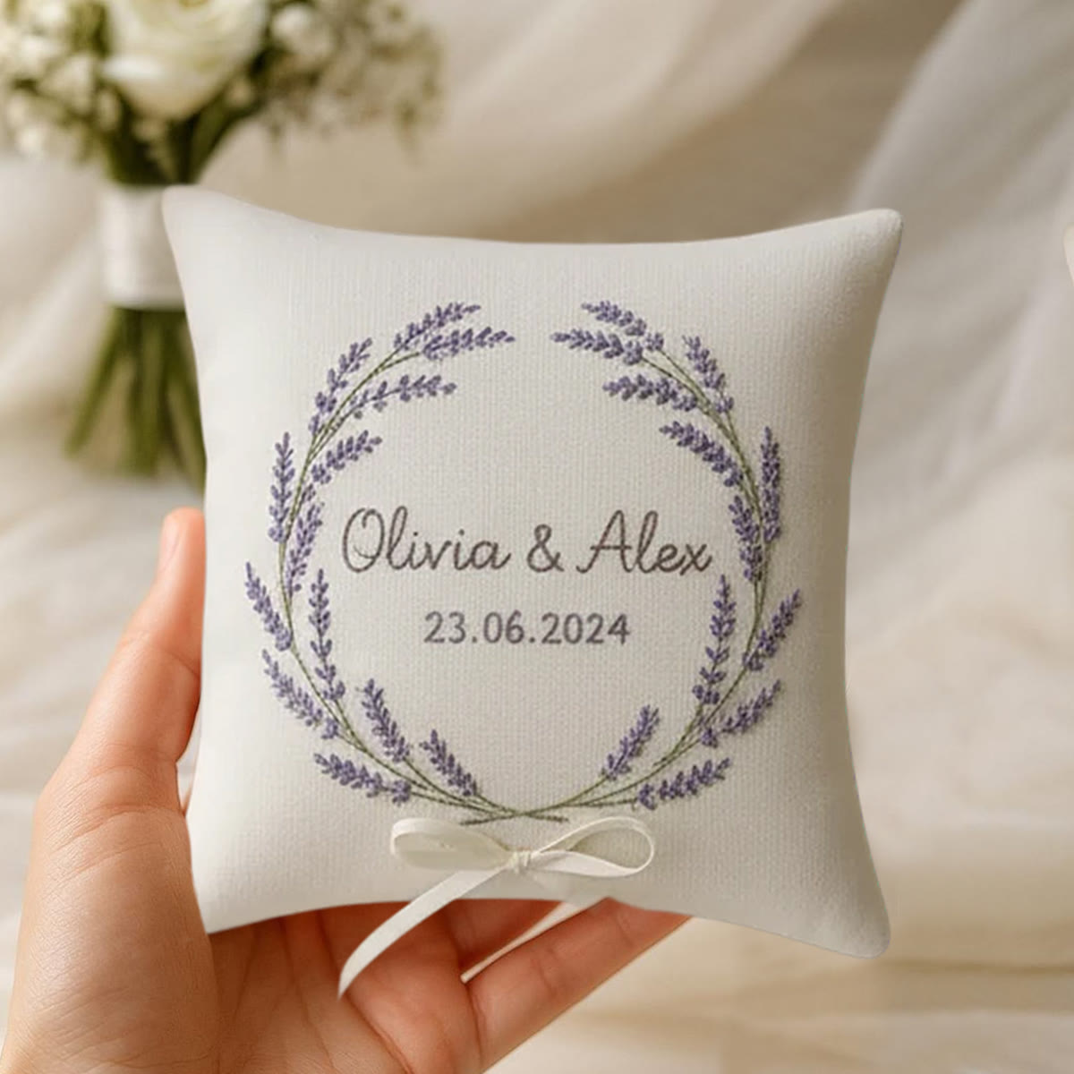 Rubbyoo Personalized Ring Bearer Pillow Embroidery Kit - Lavender Wreath Decor | Beginner-friendly Project | Top Gifting Choice - image 5