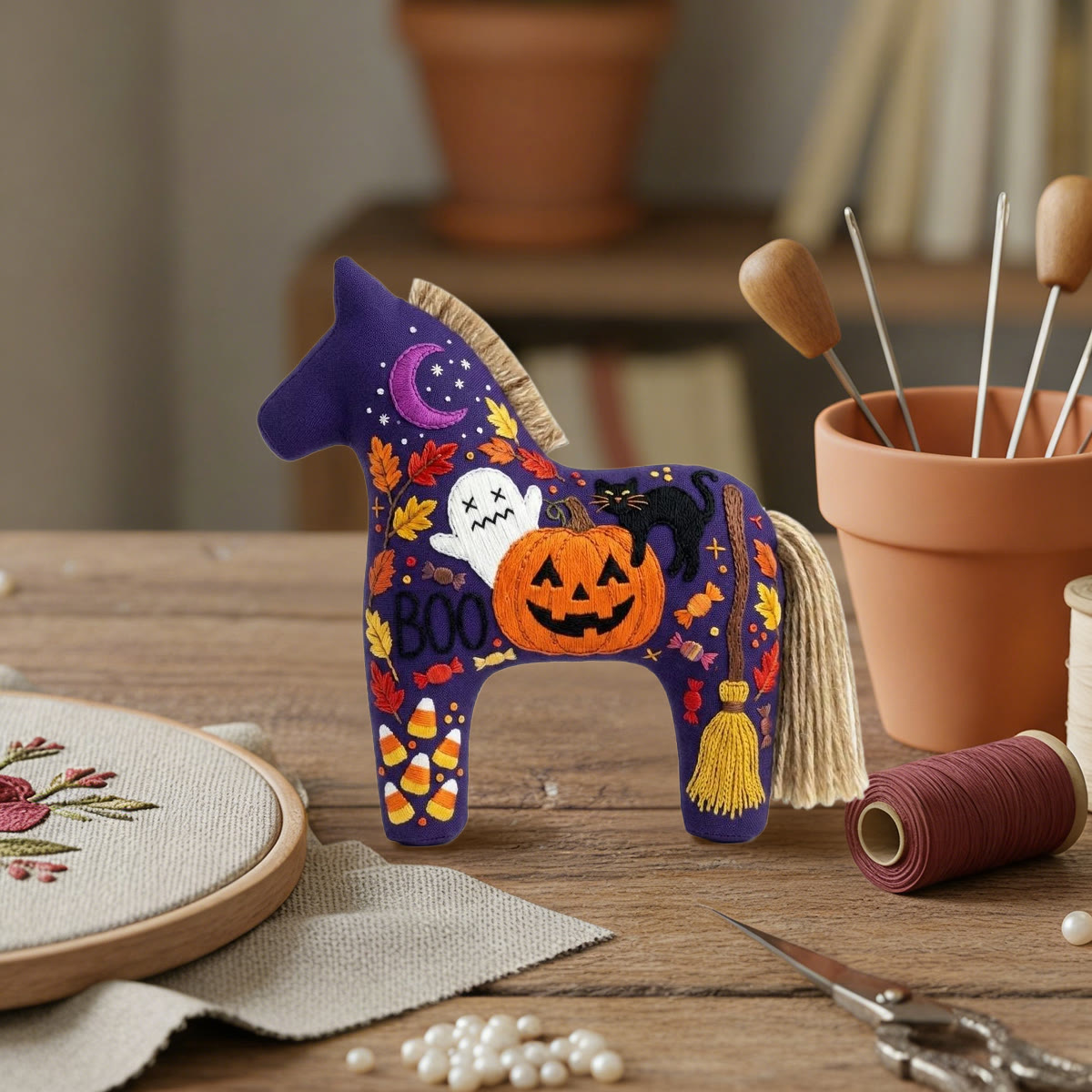 Rubbyoo Dala Horse Embroidery Kit - Jack-o'-Lantern | Cute Ghost Gift | Witchy Bag Charm - image 7