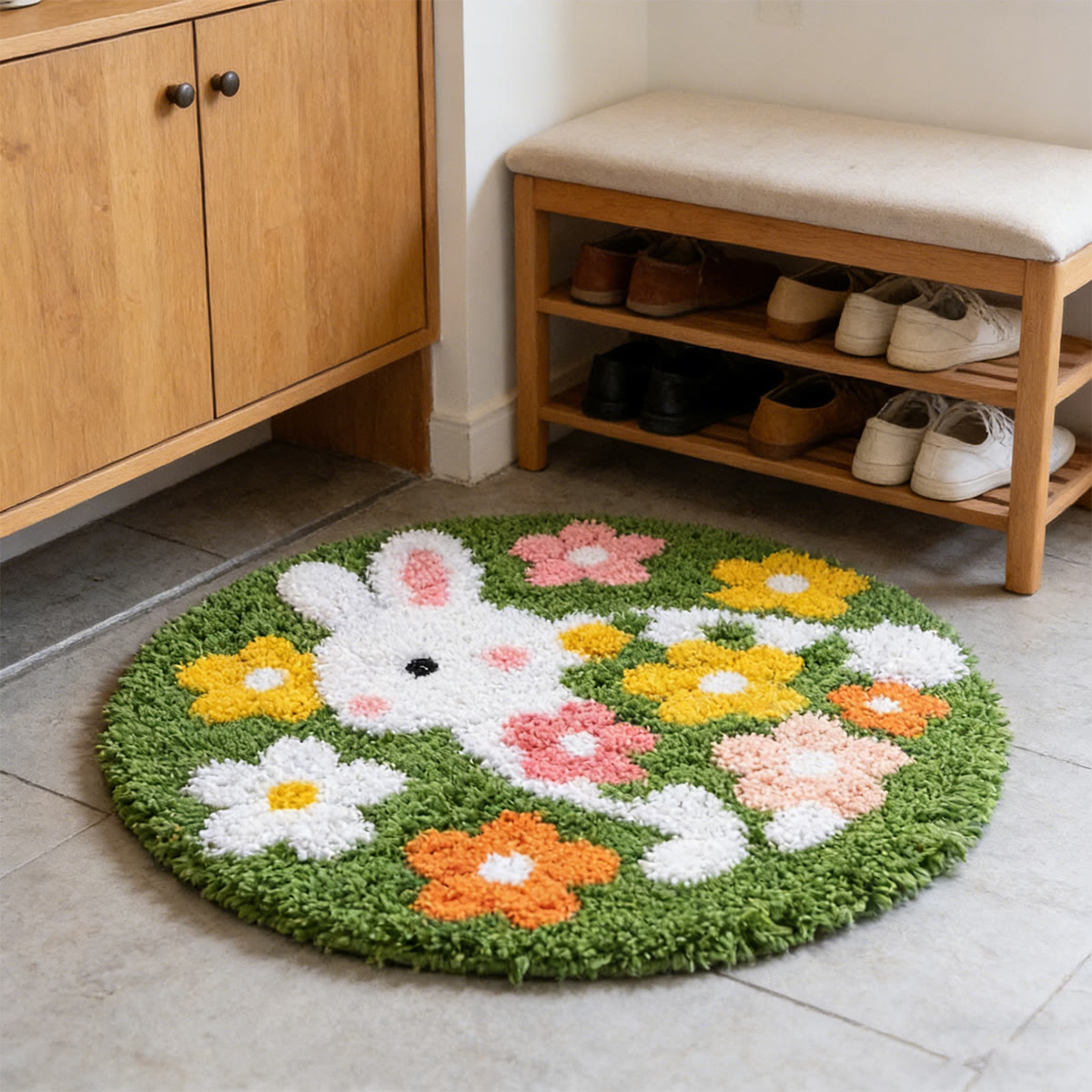 Rubbyoo Latch Hook Rug Kit - Floral Rabbit | Diy Yarn Craft | Soft Carpet For Kid  - image 4