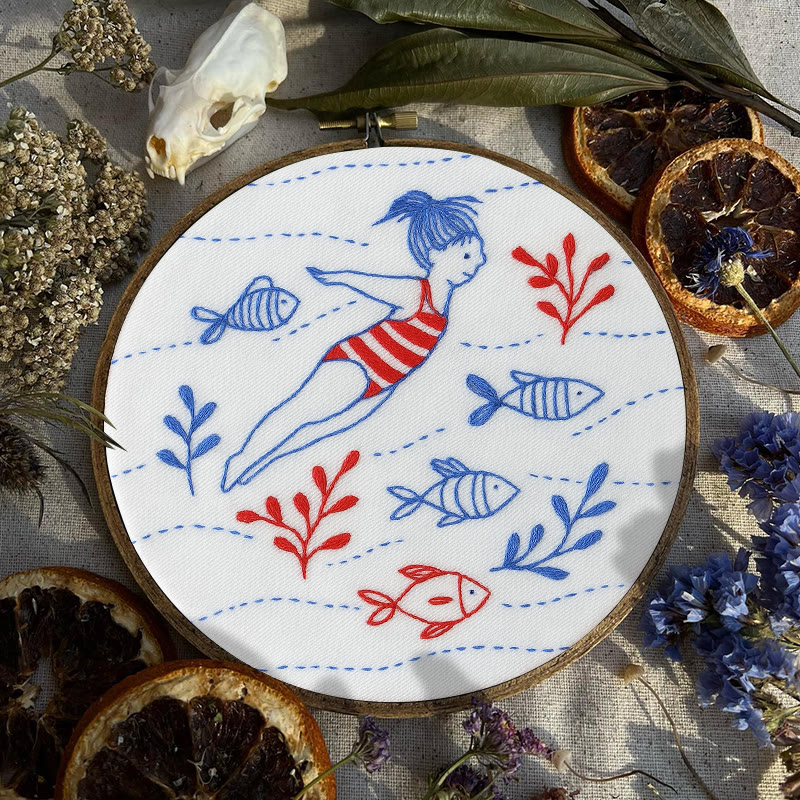 Rubbyoo Embroidery Kit - Swimming Girl | Undersea Fish Handicraft | Perfect Gifts For  Swimming Lovers - image 8