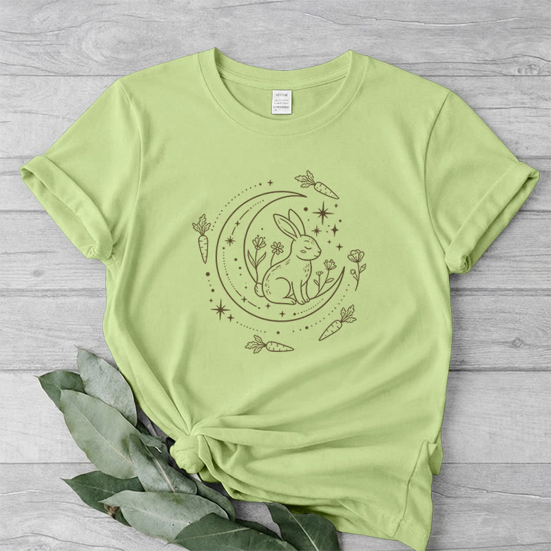 Rubbyoo Celestial Rabbit Graphic Tee  - Fairy-tale Inspired Bunny Pattern | Charming Colorful Crewneck Cloth - Matcha Green - 2XL - image 9