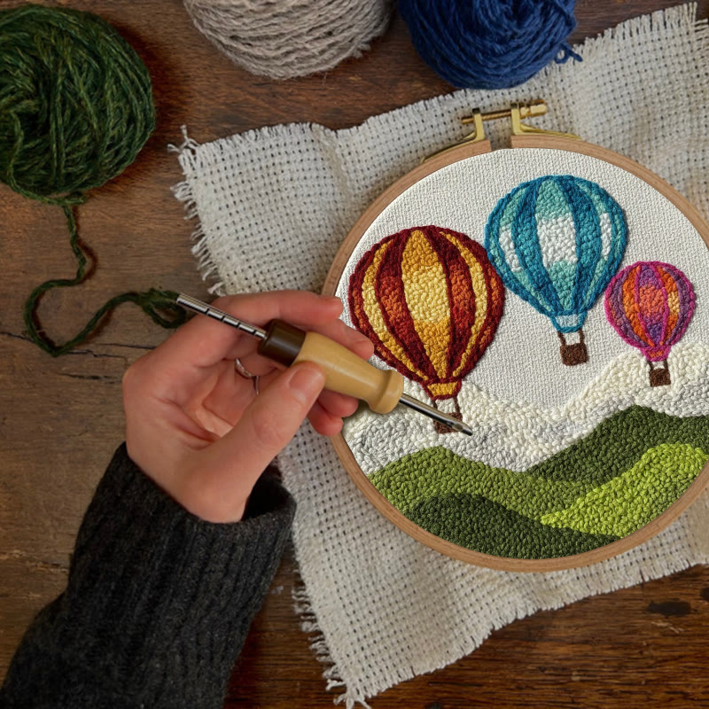 Vibrant Hot Air Balloon Landscape Punch Needle Kit – Cozy Indoor Decor Piece | Delightful Handmade Craft - image 4
