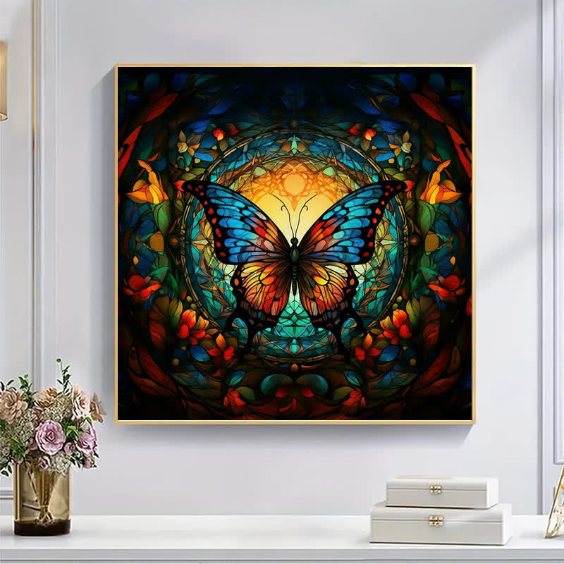 Brightly colored butterfly in a forest - Wooden Jigsaw Puzzle