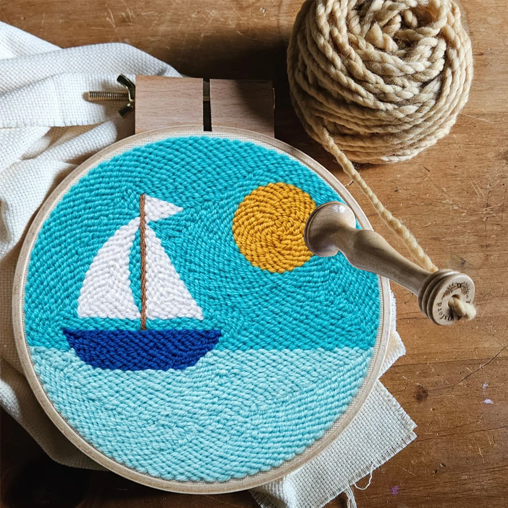 Sailboat And Sea Punch Needle Kit - Pretty Light Color Mode | Unique Handmade Accent - image 11