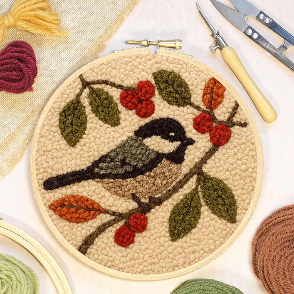 Chickadee Birds Punch Needle Kit - Diy Home Ornament | Beginner Friendly Needlework - image 10